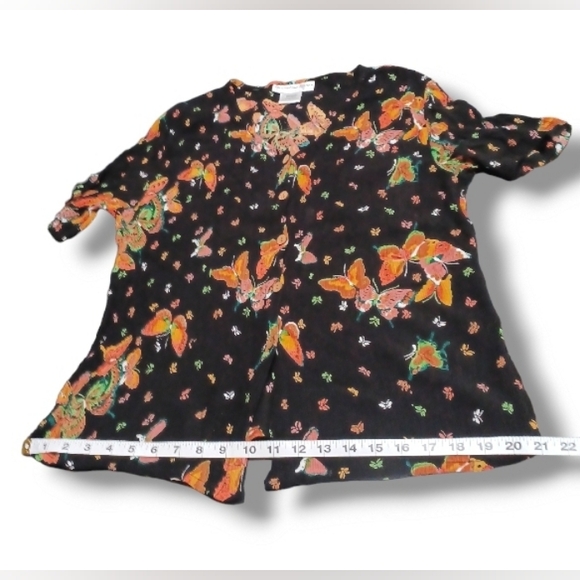 90s Butterfly Slinky Crepe Jacqueline Lauren Stretch Button Up Whimsygoth Blouse - Picture 11 of 16